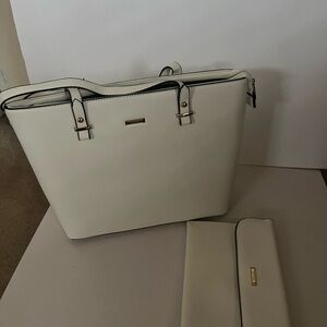 Elegant Cream Tote Bag with Matching Clutch